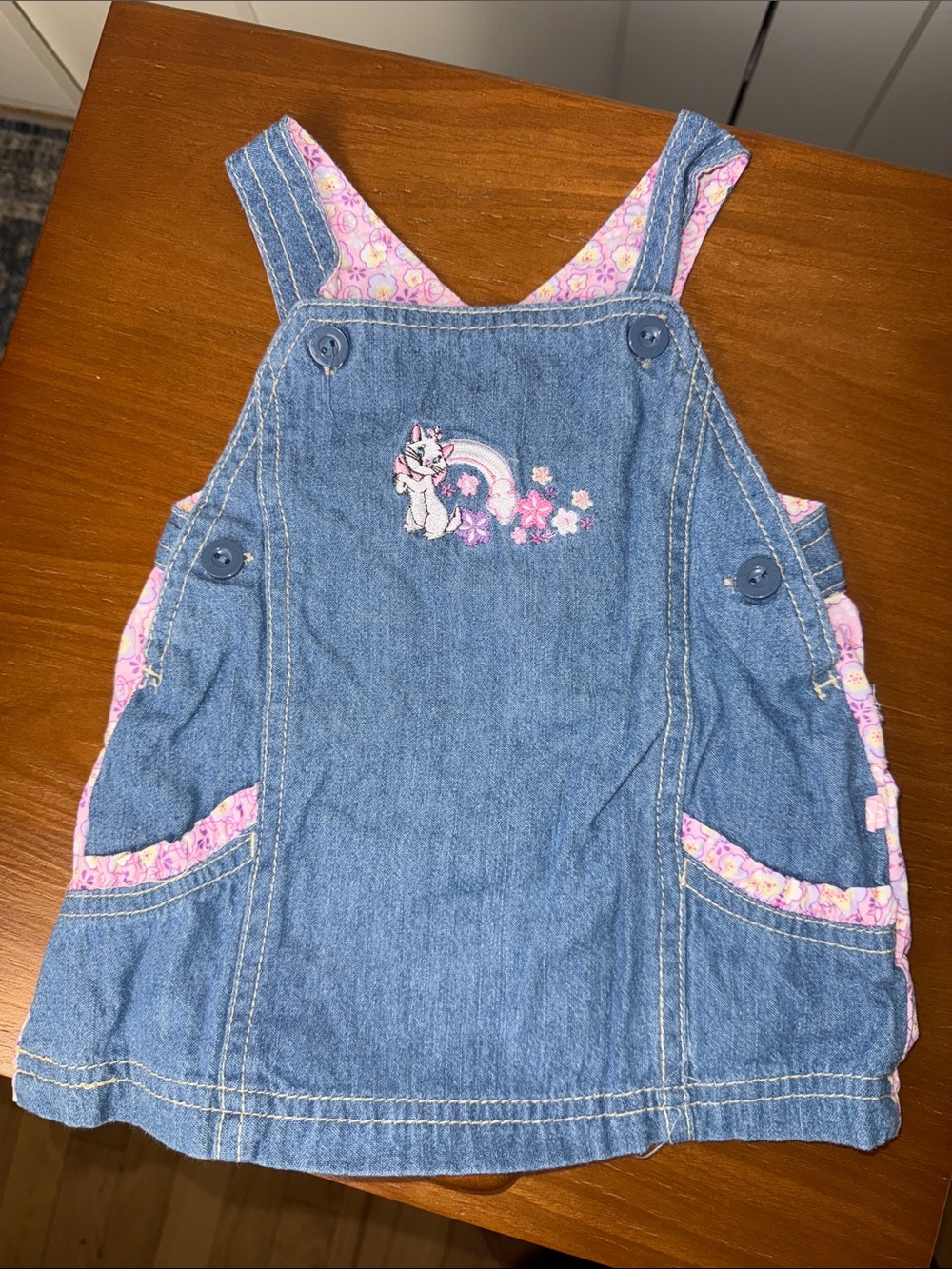 Disney Baby embroidered aristocrats Marie denim jumper 100%cotton vintage Y2k